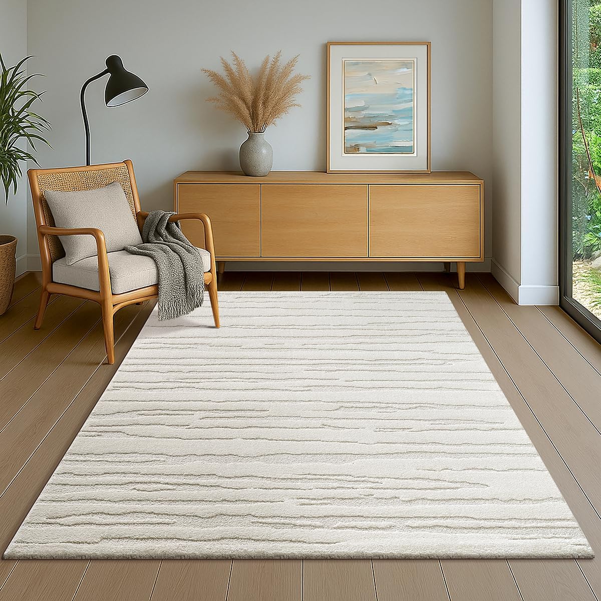 the carpet – Everest – Modern cream short-pile rug with 3D effect and abstract pattern